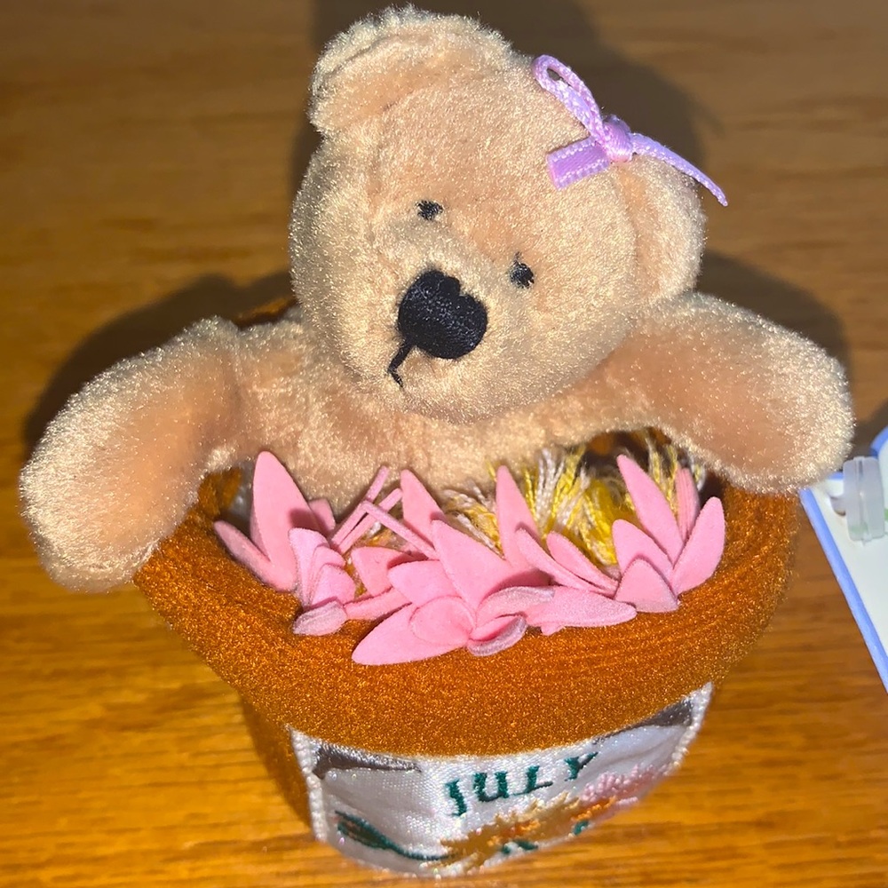 Bestever Birthday Bouquet July Birthday Brown Bear 3.75” NWT